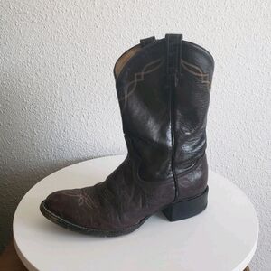 Tony Lama Western Short Brown Leather Rancho Cowboy Boots
